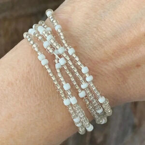 Clear & White Africa Style Seed Bead Waist Beads Stretch Bracelet